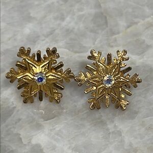 Gold Snowflake Earrings with Crystal Accents
